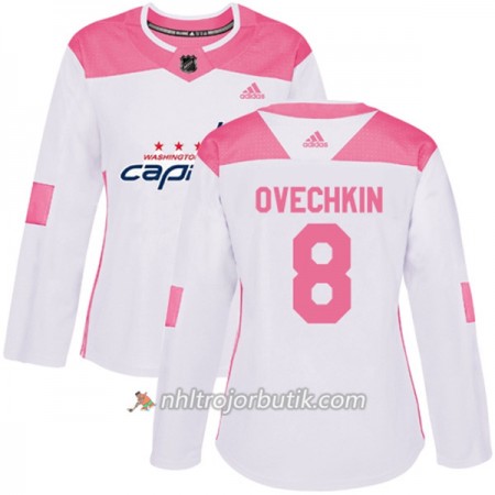 Dame Ishockey Washington Capitals Tröja Alex Ovechkin 8 Adidas 2017-2018 Vit Rosa Fashion Authentic